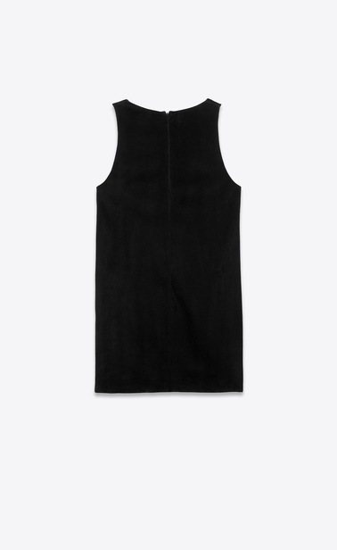SAINT LAURENT Dresses Woman SLEEVELESS SHIFT BLACK SUEDE DRESS WITH SEQUIN FLOWERS b_V4